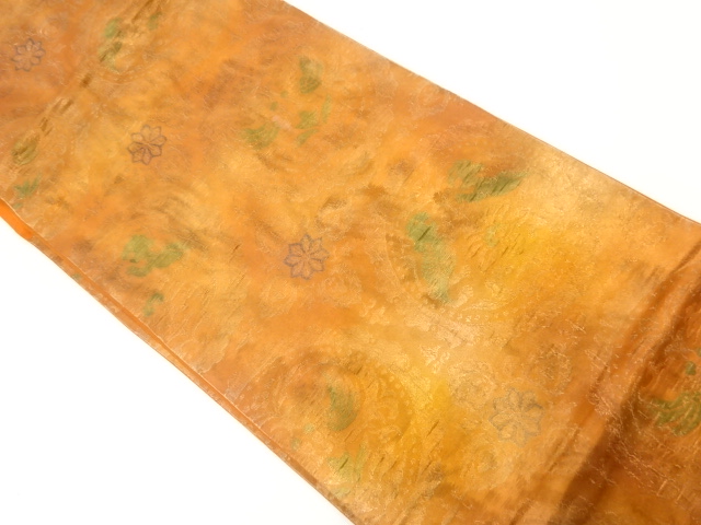 JAPANESE KIMONO / ANTIQUE FUKURO OBI / SILK / WOVEN ANIMALS & FLORAL ARABESQUE